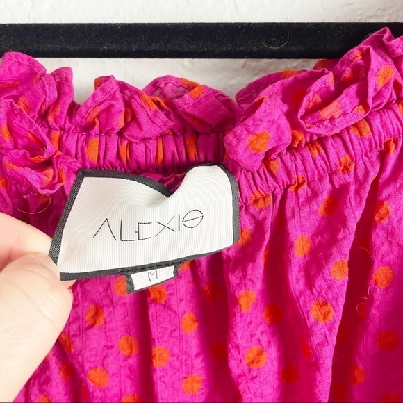 Alexis Marilena Off the Shoulder Mini Dress Pink Cotton Smocked Ruffle - Picture 5 of 6